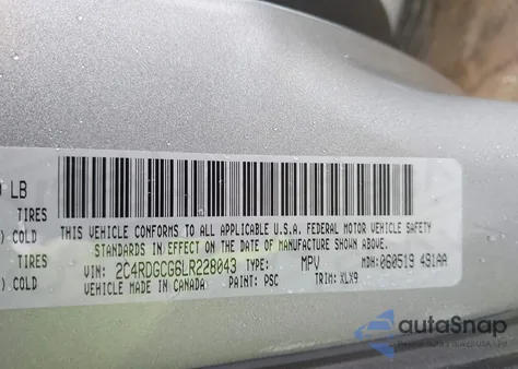 2020 Dodge Grand Caravan Sxt from USA, damaged, VIN 2C4RDGCG6LR228043